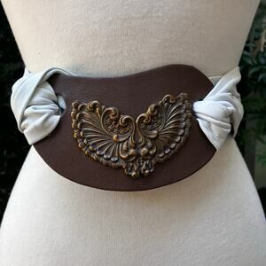 Handmade Leather Belt OOAK Tie Wrap 42" White Filigree Ethereal Boho Artisan